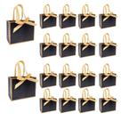 Sacos de presente pequenos de ouro preto TKSBAG, 50 unidades, com laço, 16x8x13 cm