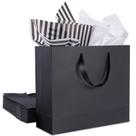 Sacos de presente Plauthus Black Kraft Paper com alças de fita x12