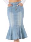 Saia Allegra K Jeans Fishtail, cintura alta, lavada, azul, feminina