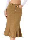 Saia Allegra K, jeans, lavada, cintura alta, rabo de peixe, marrom, feminina