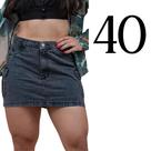 Saía Cargo Jeans Feminina Preta Marmorizada 100% Algodao com Bolsos Laterais