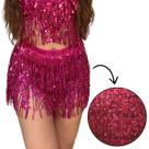 Saia Carnaval Franja Rosa Pink Brilho Lantejoula Metalizada