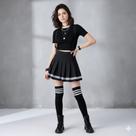 Saia College+meia +suspensorio Cosplay Coreano Colegial Kit Cor:PretoTamanho:GG