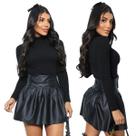 Saia Couro Preta Plissada Zíper Blogueira Festa Balada Luxo Premium