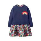 Saia De Algodão Com Gola Floral Para Meninas, Manga Longa, Casual E Bonita, Saia De Suéter Falsa Em