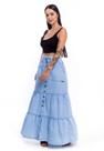 Saia de botões Longa Jeans Com Recortes Saia de botões Longa Jeans Com Recortes