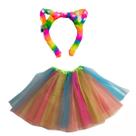 Saia de tule colorida 40cm tiara de gato colorido com led