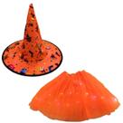 Saia de Tule com Luzes de LED e Chapéu em TNT para Halloween