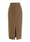Saia de Veludo Cotelê PRETTYGARDEN Midi Lápis Cintura Alta Caqui 8