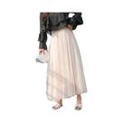 Saia Elegante De Tule De Cintura Alta Para Mulheres, Moda Coreana, Malha Branca E Preta, Plissada Em