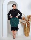 Saia Elegante Midi Babada Feminina Cintura Alta Cauda De Peixe Estampada Saia Elegante Midi Babada Feminina Cintura Alta Cauda De Peixe Estampada