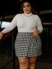 Saia Envelope Plus Size Transpassada Cintura Alta Amarração Ajustável Sem Transparência