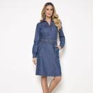Saia Evasê Jeans Com Cinto Faixa Laura Rosa