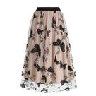 Saia feminina bordada em malha borboleta A-line Midi