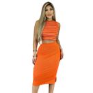 Saia Feminina Cintura Alta MIDI + Top Listrado