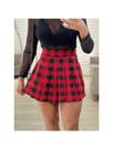 Saia Feminina Colegial xadrez Gode Curta Plissada Cintura Alta Cosplay Coreano