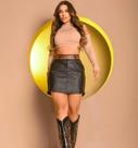 Saia Feminina Curta Cinto Duplo e Bolso Moda Tendência Material Sintético Cor Preta