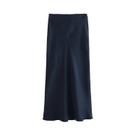 Saia Feminina De Cintura Alta Em Seda Com Textura De Cetim Estilo Europeu-Americano Elegante