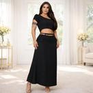 Saia Feminina Longa Godê Midi Crepe Duna Bolso e Cinto Moda Casual