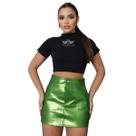 Saia Feminina Metalizada de Couro Dua Lipa Verde Escuro Saia Feminina Metalizada de Couro Dua Lipa Verde Escuro