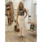 Saia Feminina Midi Alfaiataria com Fenda e Bolsos Elegante Casual Saia Feminina Midi Alfaiataria com Fenda e Bolsos Elegante Casual