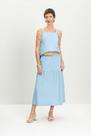 Saia feminina midi em linho Essendi -AZUL CLARO