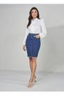 Saia feminina Tradicional Jeans Com Tachinhas
