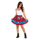 Saia Festa Junina Adulto Vermelha Floral Azul com Laços