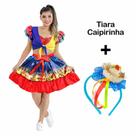 Saia Festa Junina Feminina Adulta Com Babado + tiara Com Chapeu