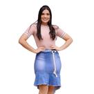 Saia Jeans Babado Pérolas e Cintinho Anekal