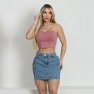 Saia Jeans Cargo 100 Marmorizada Com Bolsos Laterais Premium