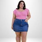 Saia Jeans Cargo Plus Size Modelagem Curta Cintura Alta