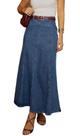Saia jeans CHARTOU, longa, patchwork, elástica, cintura alta, feminina
