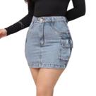 Saia Jeans cintura alta cargo com bolsos laterais 34 ao 44
