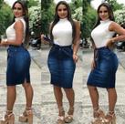 Saia jeans com cinto em laço - Tam.42