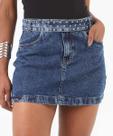 Saia Jeans Feminina Bolsos Cinto Tachas Azul-68111