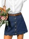 Saia jeans feminina CUPSHE, mini botão, linha A, cintura alta