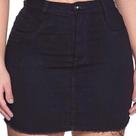 Saia jeans feminina preta barra desfiada
