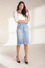 Saia Jeans Lado Avesso Pin Up Azul