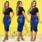 Saia Jeans Longa com Botões Feminino Moda Evangélica