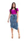 Saia Jeans Midi Barra Desfiada