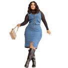Saia Jeans Midi Cargo Plus Size Com Fenda Frontal Feminina