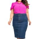 Saia Jeans Midi Casual Composta moda evangélica com bolso