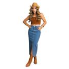 Saia Jeans Midi Feminina com Elastano Cós Médio