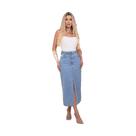 Saia Jeans Midi Feminina Fenda Simples Premium