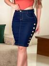Saia Jeans Midi Lápis com Botões nas Laterais