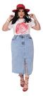 Saia Jeans Midi Plus Size Com Fenda Feminino Premium
