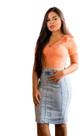 Saia Jeans Secretária com Recortes
