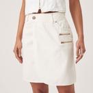 Saia Jeans Transpassada Com Dois Zíperes Branco Cru