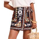 Saia Keeliya Wrap Mini Boho com estampa floral feminina de cintura alta